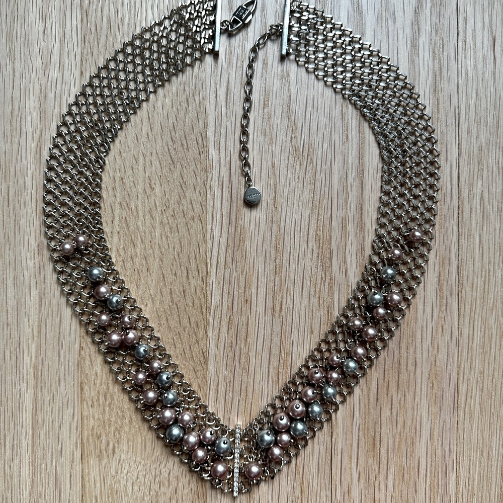 Vintage Givenchy Couture Pearl Chainmail Crystal Gold Necklace Rare